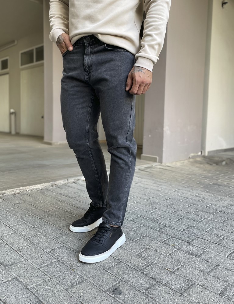 Ανδρικό μαύρο σταθερό Loose Jean πεντάτσεπο με φερμουάρ 2023 φωτογραφία